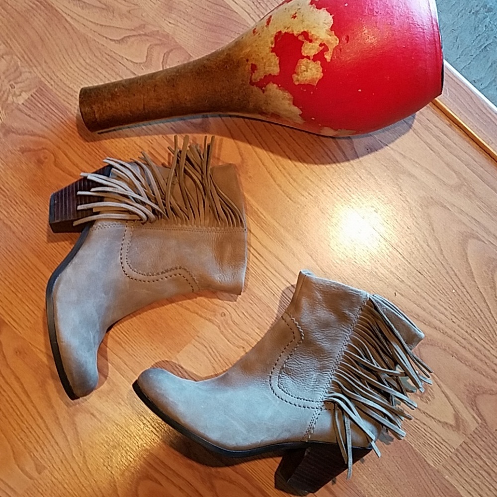 Gray/Taupe Leather Fringe Boots Sam Edelman